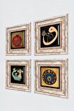 Vav, Nazar, Bereket Duası, Şahmeran Taş Duvar Tablosu Çerçeveli Duvar Dekoru 4 Parça Tablo Seti Wall Art