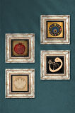 Lotus Çiçeği, Vav, Nazar, Bereket Duası Taş Duvar Tablosu Çerçeveli Duvar Dekoru 4 Parça Tablo Seti Wall Art