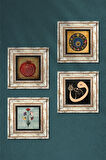 Ebru Sanatı, Vav, Nazar, Bereket Duası Taş Duvar Tablosu Çerçeveli Duvar Dekoru 4 Parça Tablo Seti Wall Art