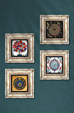 Sri Yantra, Nazar, Çini Sanatı, Nar Ağacı Taş Duvar Tablosu Çerçeveli Duvar Dekoru 4 Parça Tablo Seti Wall Art