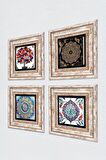 Mandala, Sri Yantra, Çini Sanatı, Nar Ağacı Taş Duvar Tablosu Çerçeveli Duvar Dekoru 4 Parça Tablo Seti Wall Art