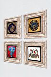Fil, Tavus Kuşu, Şahmeran, Nazar Taş Duvar Tablosu Çerçeveli Duvar Dekoru 4 Parça Tablo Seti Wall Art