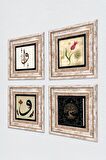 Elif Vav, Hayat Ağacı, Lale, Vav Taş Duvar Tablosu Çerçeveli Duvar Dekoru 4 Parça Tablo Seti Wall Art