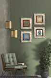Yaşam Çiçeği, Lotus Çiçeği, Fatma Ana Eli (Hamsa) Taş Duvar Tablosu Çerçeveli Duvar Dekoru 4 Parça Tablo Seti Wall Art
