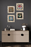Yaşam Çiçeği, Şahmeran, Nar Ağacı Taş Duvar Tablosu Çerçeveli Duvar Dekoru 4 Parça Tablo Seti Wall Art