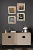 Yaşam Çiçeği, Şahmeran, Nar Taş Duvar Tablosu Çerçeveli Duvar Dekoru 4 Parça Tablo Seti Wall Art