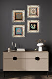 Yaşam Çiçeği, Şahmeran, Hayat Ağacı Taş Duvar Tablosu Çerçeveli Duvar Dekoru 4 Parça Tablo Seti Wall Art