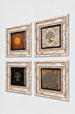 Yaşam Çiçeği, Sri Yantra, Hayat Ağacı Taş Duvar Tablosu Çerçeveli Duvar Dekoru 4 Parça Tablo Seti Wall Art