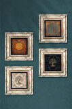 Yaşam Çiçeği, Sri Yantra, Hayat Ağacı Taş Duvar Tablosu Çerçeveli Duvar Dekoru 4 Parça Tablo Seti Wall Art