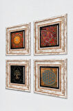 Yaşam Çiçeği, Sri Yantra, Hayat Ağacı, Desen Taş Duvar Tablosu Çerçeveli Duvar Dekoru 4 Parça Tablo Seti Wall Art