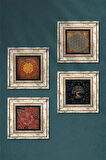 Yaşam Çiçeği, Sri Yantra, Hayat Ağacı, Desen Taş Duvar Tablosu Çerçeveli Duvar Dekoru 4 Parça Tablo Seti Wall Art