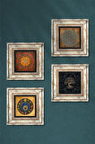 Yaşam Çiçeği, Sri Yantra, Hayat Ağacı, Nazar Taş Duvar Tablosu Çerçeveli Duvar Dekoru 4 Parça Tablo Seti Wall Art
