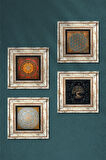 Yaşam Çiçeği, Sri Yantra, Hayat Ağacı Taş Duvar Tablosu Çerçeveli Duvar Dekoru 4 Parça Tablo Seti Wall Art