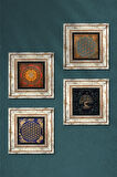 Yaşam Çiçeği, Sri Yantra, Hayat Ağacı Taş Duvar Tablosu Çerçeveli Duvar Dekoru 4 Parça Tablo Seti Wall Art