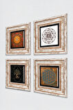 Yaşam Çiçeği, Sri Yantra, Hayat Ağacı Taş Duvar Tablosu Çerçeveli Duvar Dekoru 4 Parça Tablo Seti Wall Art