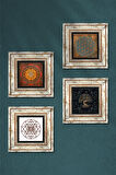 Yaşam Çiçeği, Sri Yantra, Hayat Ağacı Taş Duvar Tablosu Çerçeveli Duvar Dekoru 4 Parça Tablo Seti Wall Art