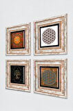 Yaşam Çiçeği, Sri Yantra, Hayat Ağacı Taş Duvar Tablosu Çerçeveli Duvar Dekoru 4 Parça Tablo Seti Wall Art