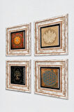 Yaşam Çiçeği, Lotus Çiçeği, Sri Yantra, Hayat Ağacı Taş Duvar Tablosu Çerçeveli Duvar Dekoru 4 Parça Tablo Seti Wall Art