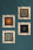 Yaşam Çiçeği, Sri Yantra, Hayat Ağacı Taş Duvar Tablosu Çerçeveli Duvar Dekoru 4 Parça Tablo Seti Wall Art