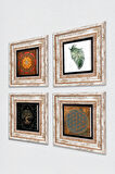 Yaşam Çiçeği, Yaprak, Sri Yantra, Hayat Ağacı Taş Duvar Tablosu Çerçeveli Duvar Dekoru 4 Parça Tablo Seti Wall Art
