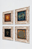 Yaşam Çiçeği, Nazar, Sri Yantra, Hayat Ağacı Taş Duvar Tablosu Çerçeveli Duvar Dekoru 4 Parça Tablo Seti Wall Art