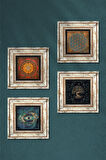 Yaşam Çiçeği, Nazar, Sri Yantra, Hayat Ağacı Taş Duvar Tablosu Çerçeveli Duvar Dekoru 4 Parça Tablo Seti Wall Art