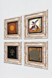 Yaşam Çiçeği, Sri Yantra, Hayat Ağacı, Semazen Taş Duvar Tablosu Çerçeveli Duvar Dekoru 4 Parça Tablo Seti Wall Art