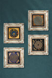 Sri Yantra, Yaşam Çiçeği, Nazar Taş Duvar Tablosu Çerçeveli Duvar Dekoru 4 Parça Tablo Seti Wall Art