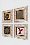 Yaşam Çiçeği, Sri Yantra, Nazar, Lale Taş Duvar Tablosu Çerçeveli Duvar Dekoru 4 Parça Tablo Seti Wall Art