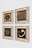 Yaşam Çiçeği, Sri Yantra, Vav, Nazar Taş Duvar Tablosu Çerçeveli Duvar Dekoru 4 Parça Tablo Seti Wall Art