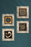 Yaşam Çiçeği, Sri Yantra, Vav, Nazar Taş Duvar Tablosu Çerçeveli Duvar Dekoru 4 Parça Tablo Seti Wall Art