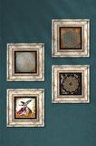 Yaşam Çiçeği, Sri Yantra, Semazen Taş Duvar Tablosu Çerçeveli Duvar Dekoru 4 Parça Tablo Seti Wall Art