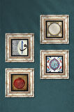 Hilye-i Şerif, Bereket Duası, Çini Sanatı, Elif-Vav Taş Duvar Tablosu Çerçeveli Duvar Dekoru 4 Parça Tablo Seti Wall Art