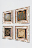 Yaşam Çiçeği, Lotus Çiçeği, Sri Yantra Taş Duvar Tablosu Çerçeveli Duvar Dekoru 4 Parça Tablo Seti Wall Art