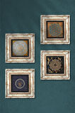 Yaşam Çiçeği, Nazar, Sri Yantra Taş Duvar Tablosu Çerçeveli Duvar Dekoru 4 Parça Tablo Seti Wall Art
