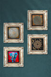 Yaşam Çiçeği, Fil, Sri Yantra Taş Duvar Tablosu Çerçeveli Duvar Dekoru 4 Parça Tablo Seti Wall Art