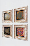 Yaşam Çiçeği, Mandala, Sri Yantra Taş Duvar Tablosu Çerçeveli Duvar Dekoru 4 Parça Tablo Seti Wall Art
