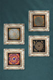 Yaşam Çiçeği, Mandala, Sri Yantra Taş Duvar Tablosu Çerçeveli Duvar Dekoru 4 Parça Tablo Seti Wall Art