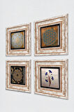 Yaşam Çiçeği, Ebru Sanatı, Sri Yantra Taş Duvar Tablosu Çerçeveli Duvar Dekoru 4 Parça Tablo Seti Wall Art