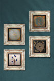 Yaşam Çiçeği, Ebru Sanatı, Sri Yantra Taş Duvar Tablosu Çerçeveli Duvar Dekoru 4 Parça Tablo Seti Wall Art