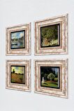 Monet Kırda Öğle Yemeği, Bahçedeki Kadın, Köprü, Gelincikler Taş Duvar Tablosu Çerçeveli Duvar Dekoru 4 Parça Tablo Seti Wall Art
