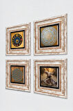 Yaşam Çiçeği, Semazen, Sri Yantra, Nazar Taş Duvar Tablosu Çerçeveli Duvar Dekoru 4 Parça Tablo Seti Wall Art