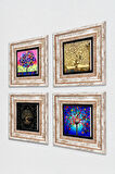 Hayat Ağacı Taş Duvar Tablosu Çerçeveli Duvar Dekoru 4 Parça Tablo Seti Wall Art