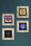 Hayat Ağacı Taş Duvar Tablosu Çerçeveli Duvar Dekoru 4 Parça Tablo Seti Wall Art