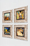 Van Gogh, Gustav Klimt Taş Duvar Tablosu Çerçeveli Duvar Dekoru 4 Parça Tablo Seti Wall Art