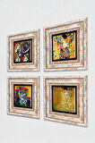 Picasso, Gustav Klimt Taş Duvar Tablosu Çerçeveli Duvar Dekoru 4 Parça Tablo Seti Wall Art