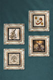 Semazen, Hu, Vav, Hayat Ağacı Taş Duvar Tablosu Çerçeveli Duvar Dekoru 4 Parça Tablo Seti Wall Art