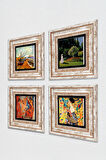 Picasso, Van Gogh, Gustav Klimt, Claude Monet Taş Duvar Tablosu Çerçeveli Duvar Dekoru 4 Parça Tablo Seti Wall Art