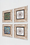 Mandala, Yaşam Çiçeği, Sri Yantra Taş Duvar Tablosu Çerçeveli Duvar Dekoru 4 Parça Tablo Seti Wall Art