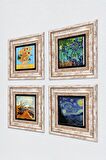 Van Gogh Taş Duvar Tablosu Çerçeveli Duvar Dekoru 4 Parça Tablo Seti Wall Art